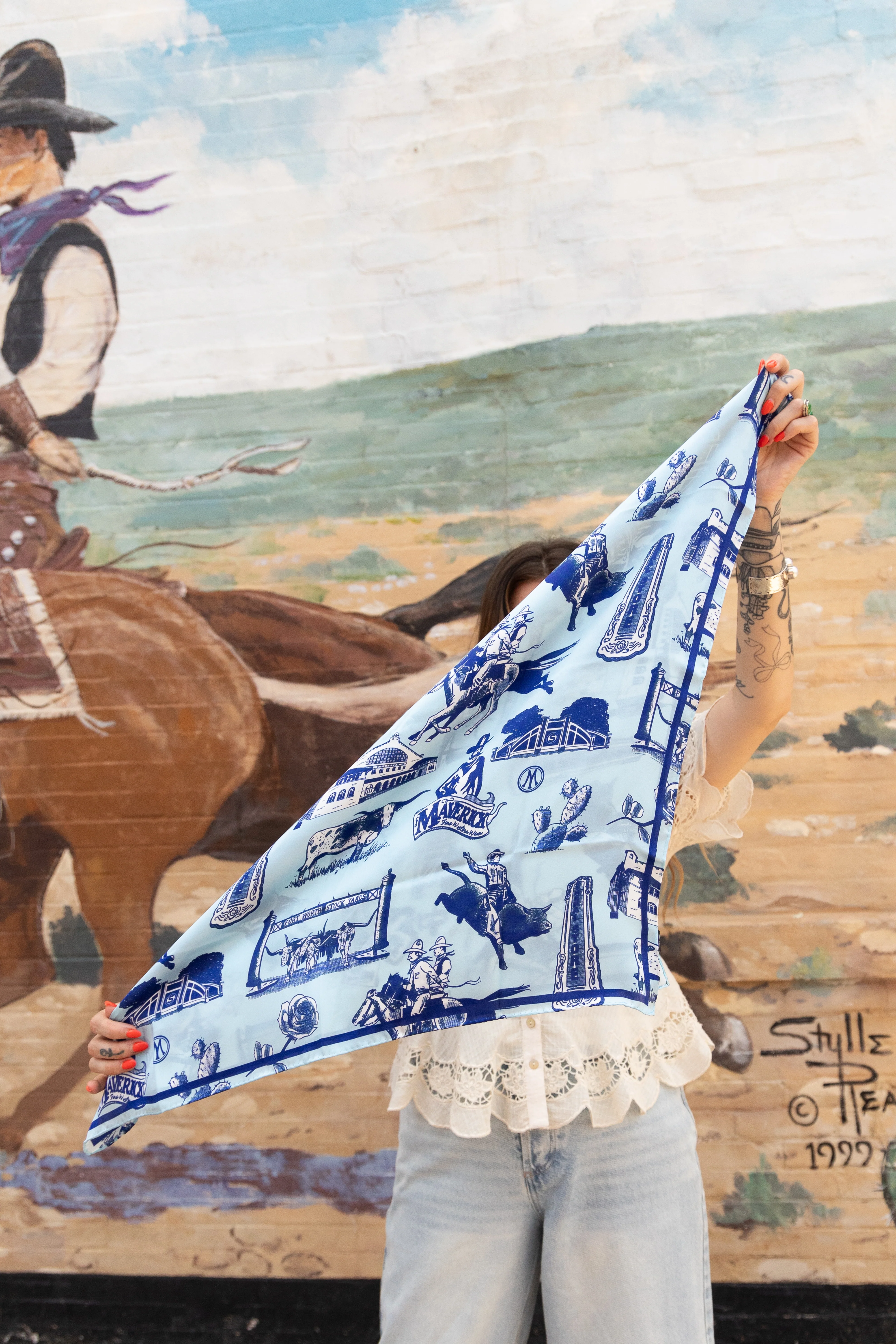 Maverick Exclusive Toile Light Blue and Dark Blue Scarf - Image 6