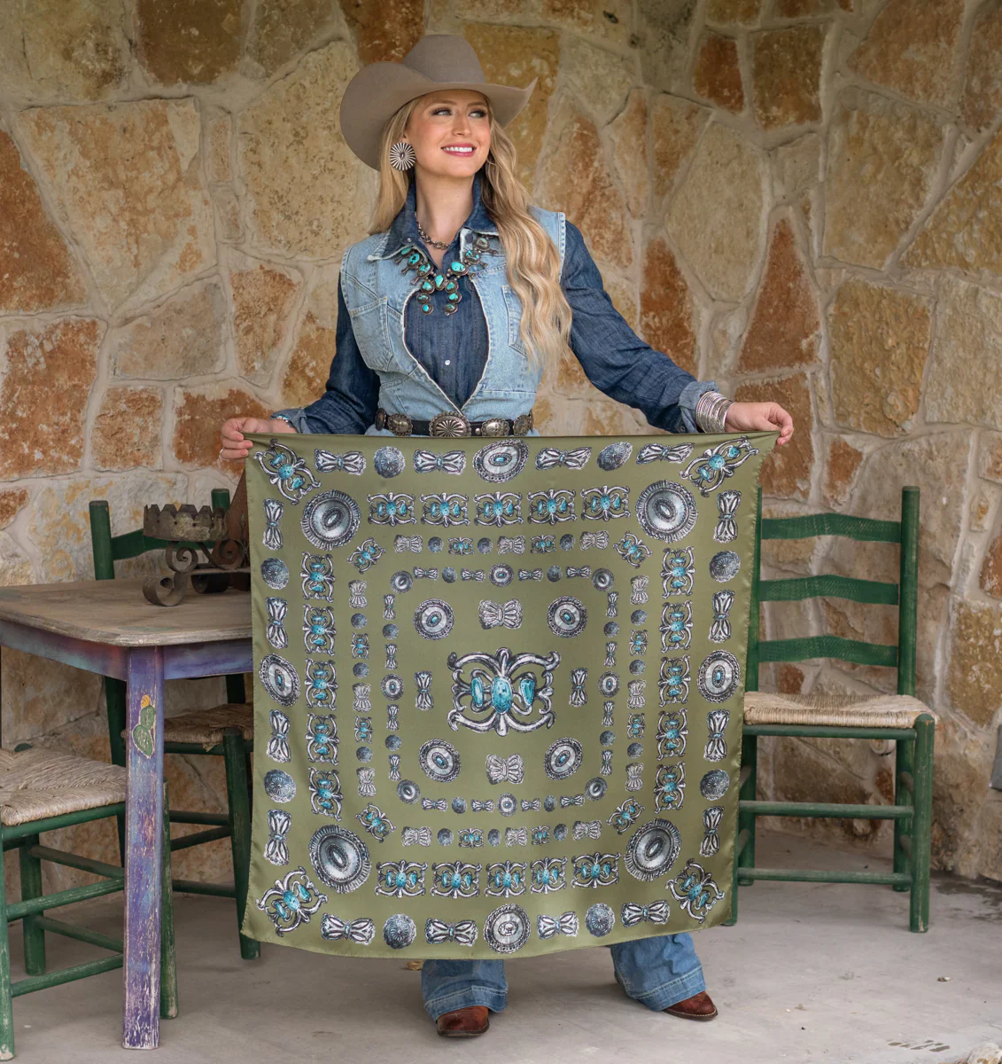 Turqs And Conchos Long And Tall Sage Scarf - Image 2