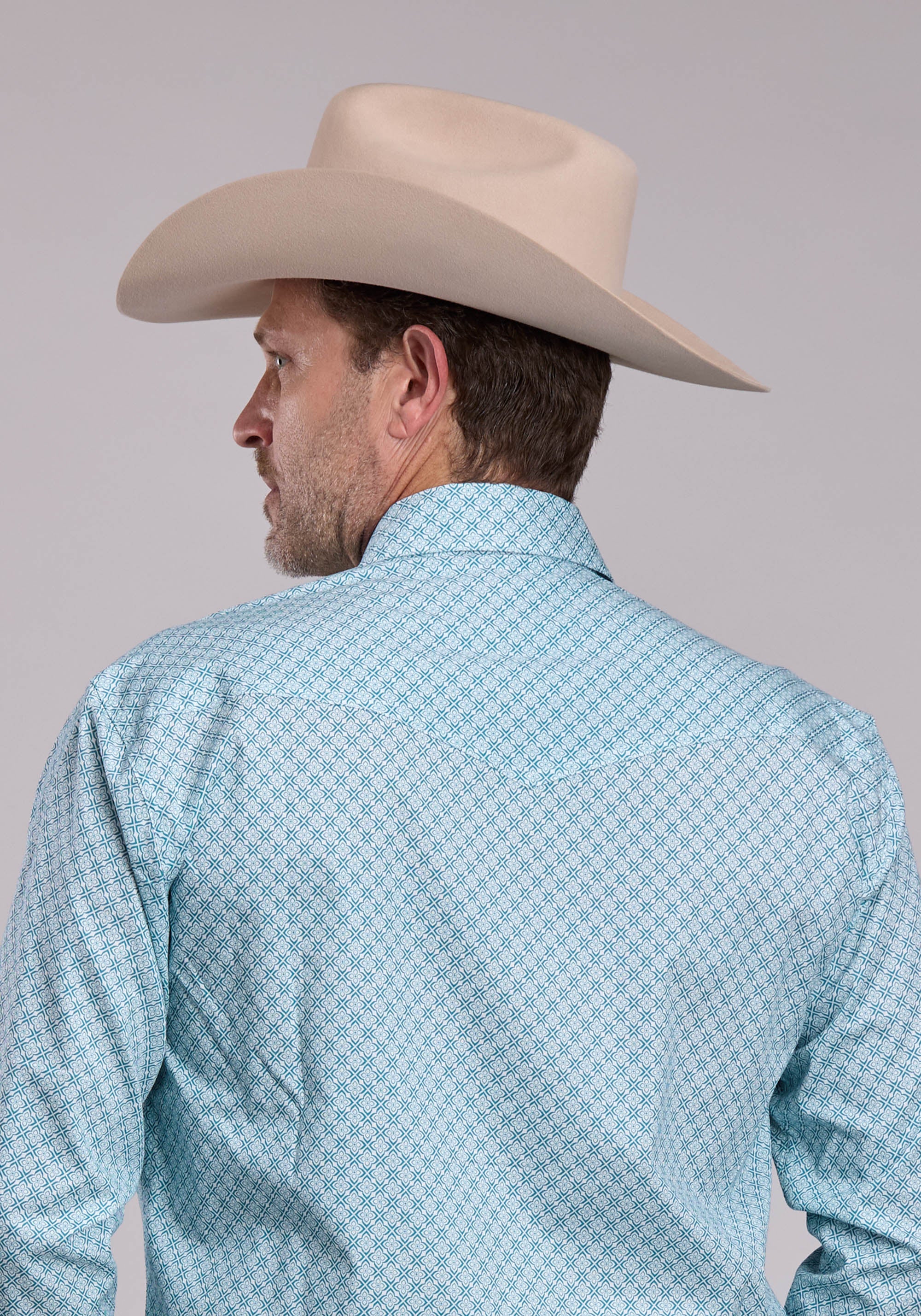 Roper Foulard Teal Western Pearl Snap Shirt - Image 3
