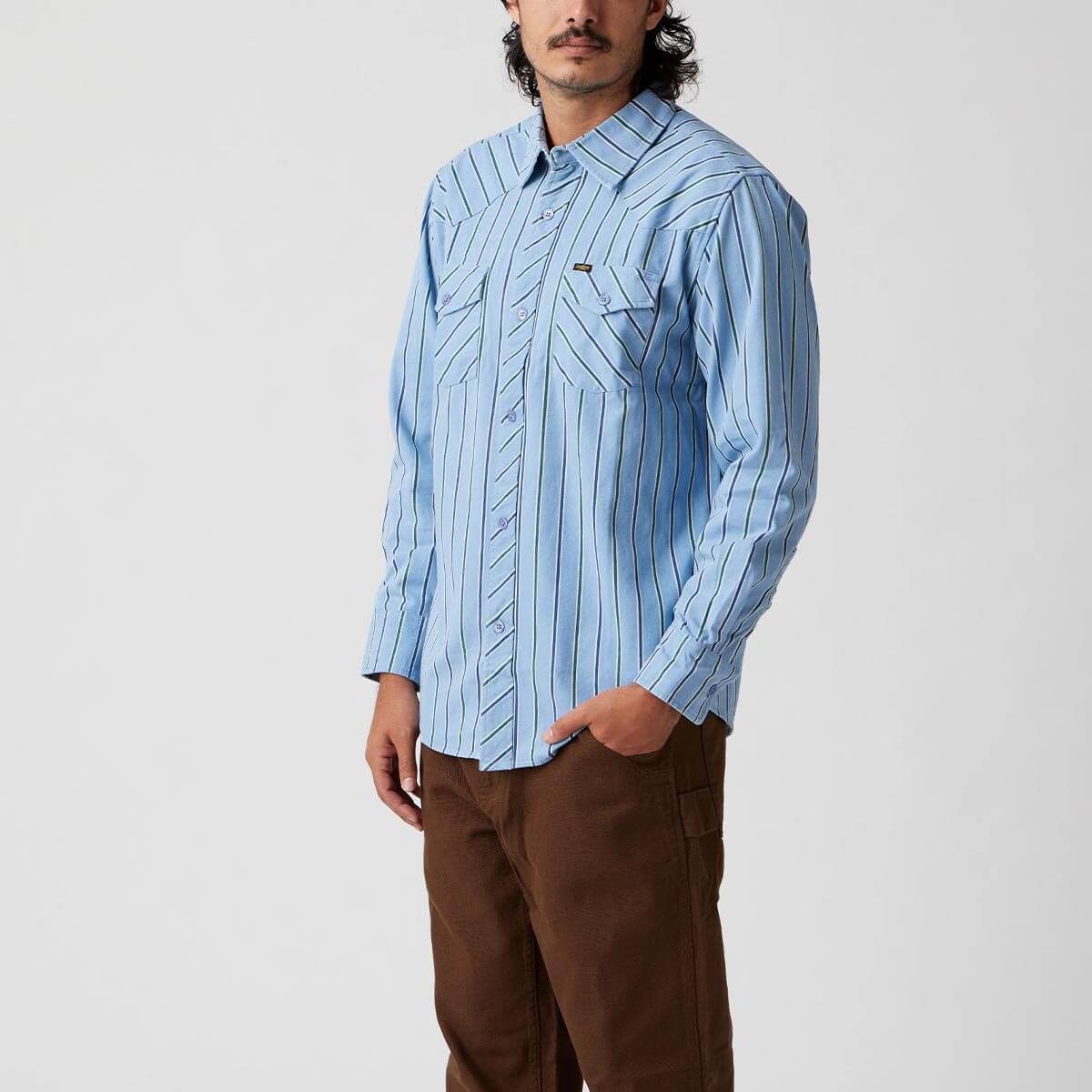 Seager Amarillo L/S Shirt Steel Blue Stripe - Image 3
