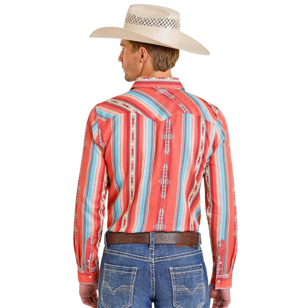 Rock & Roll Cowboy Men's Red Striped Snap Button Shirt - Image 2