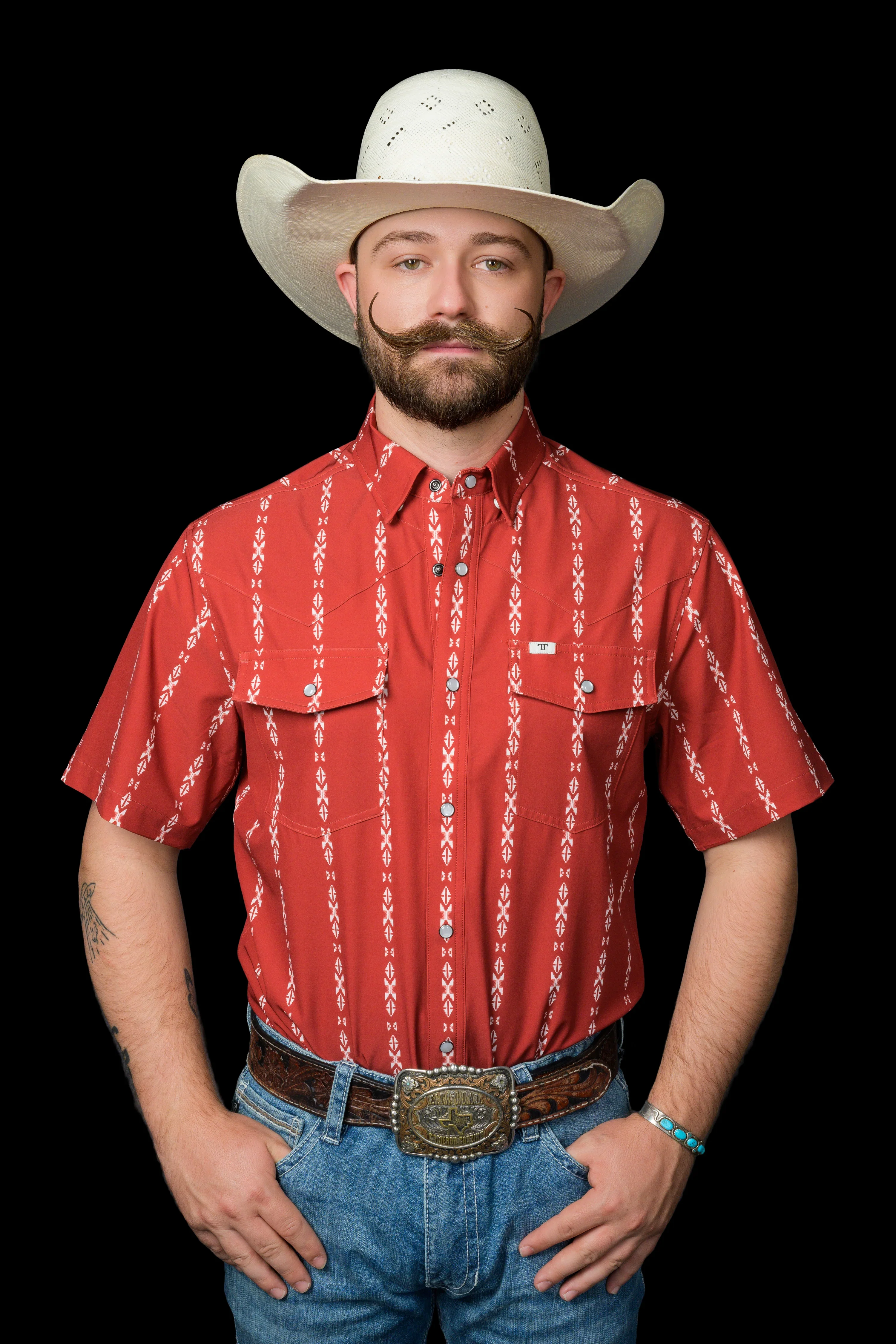 Ferrell The Maverick in Red - Short Sleeve Snap - Image 3