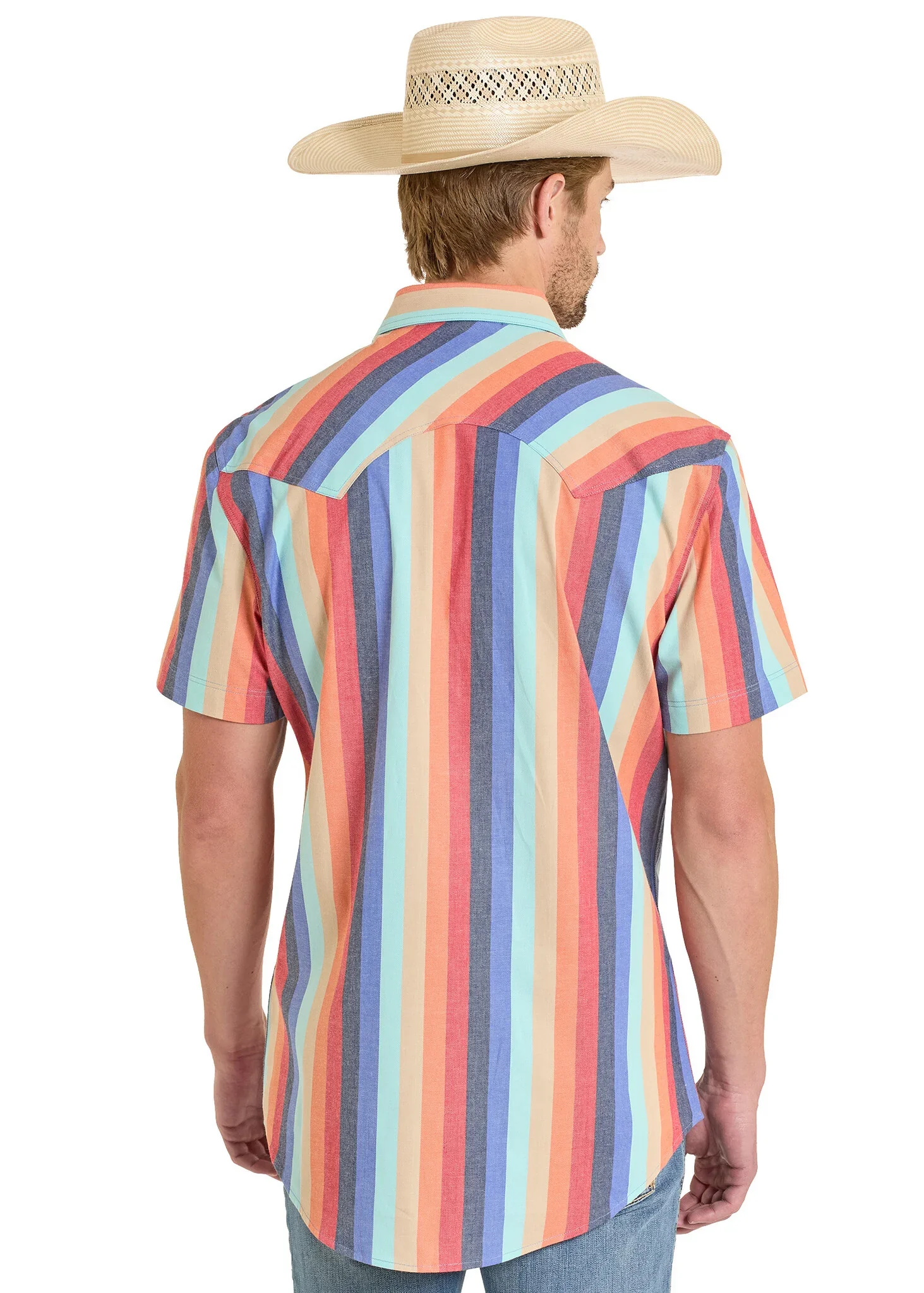 Rock and Roll Denim Orange Vintage Stripe Snap Shirt - Image 2
