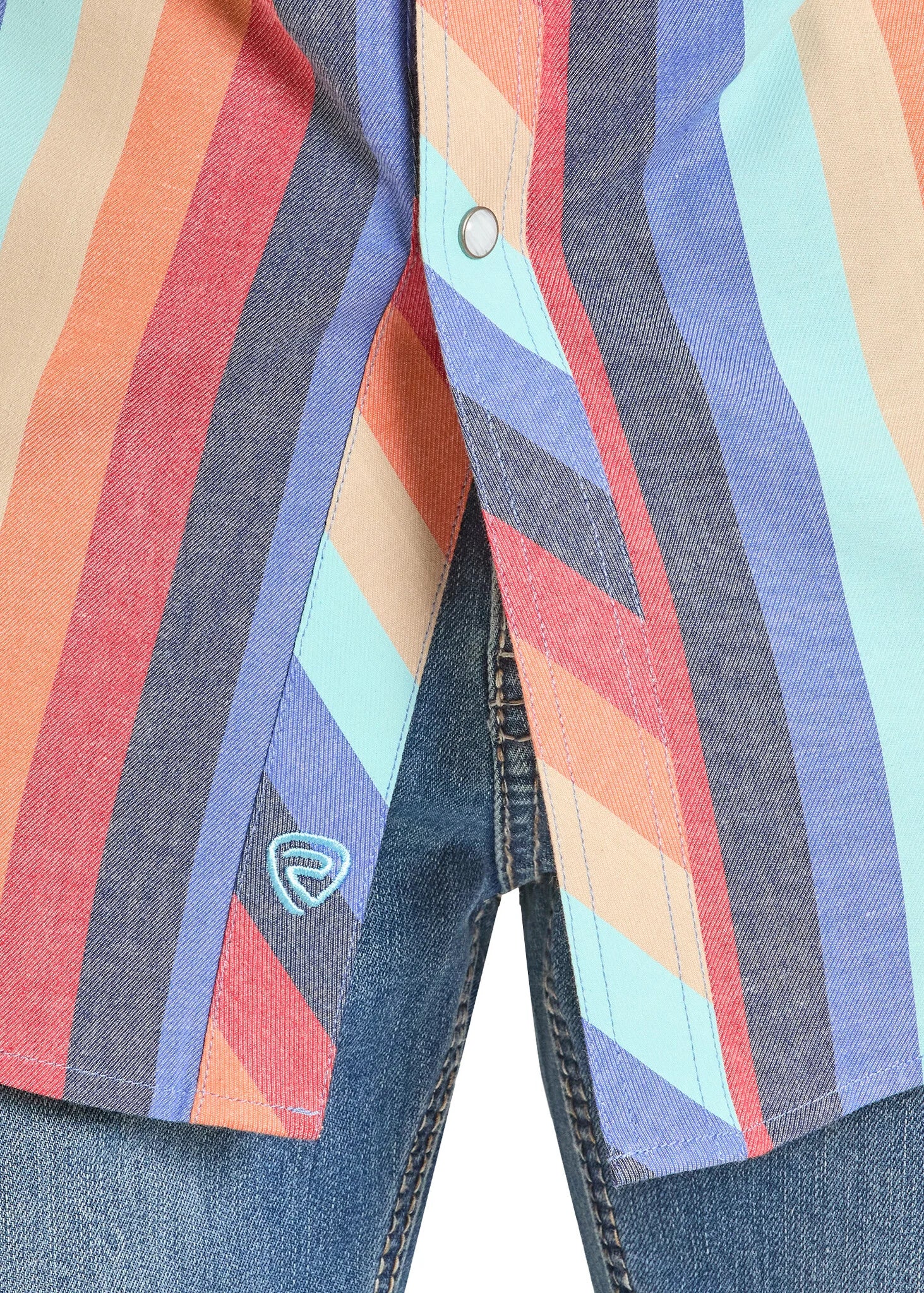 Rock and Roll Denim Orange Vintage Stripe Snap Shirt - Image 3