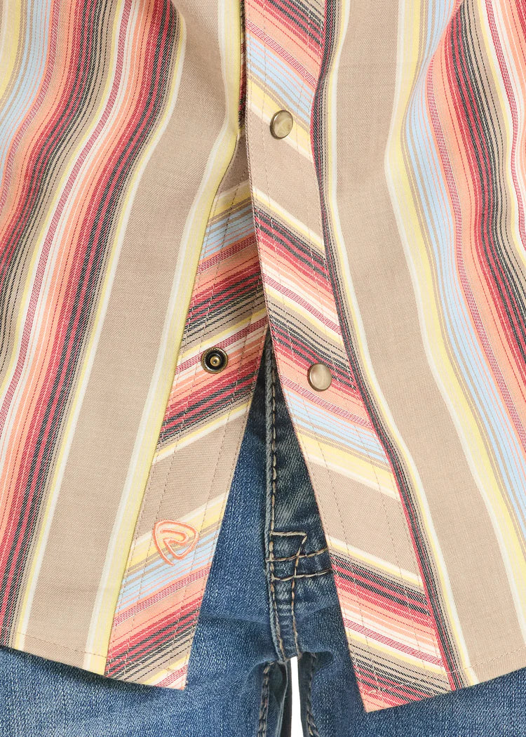Rock & Roll Denim Slim Fit Retro Striped Short Sleeve Snap Shirt - Image 3