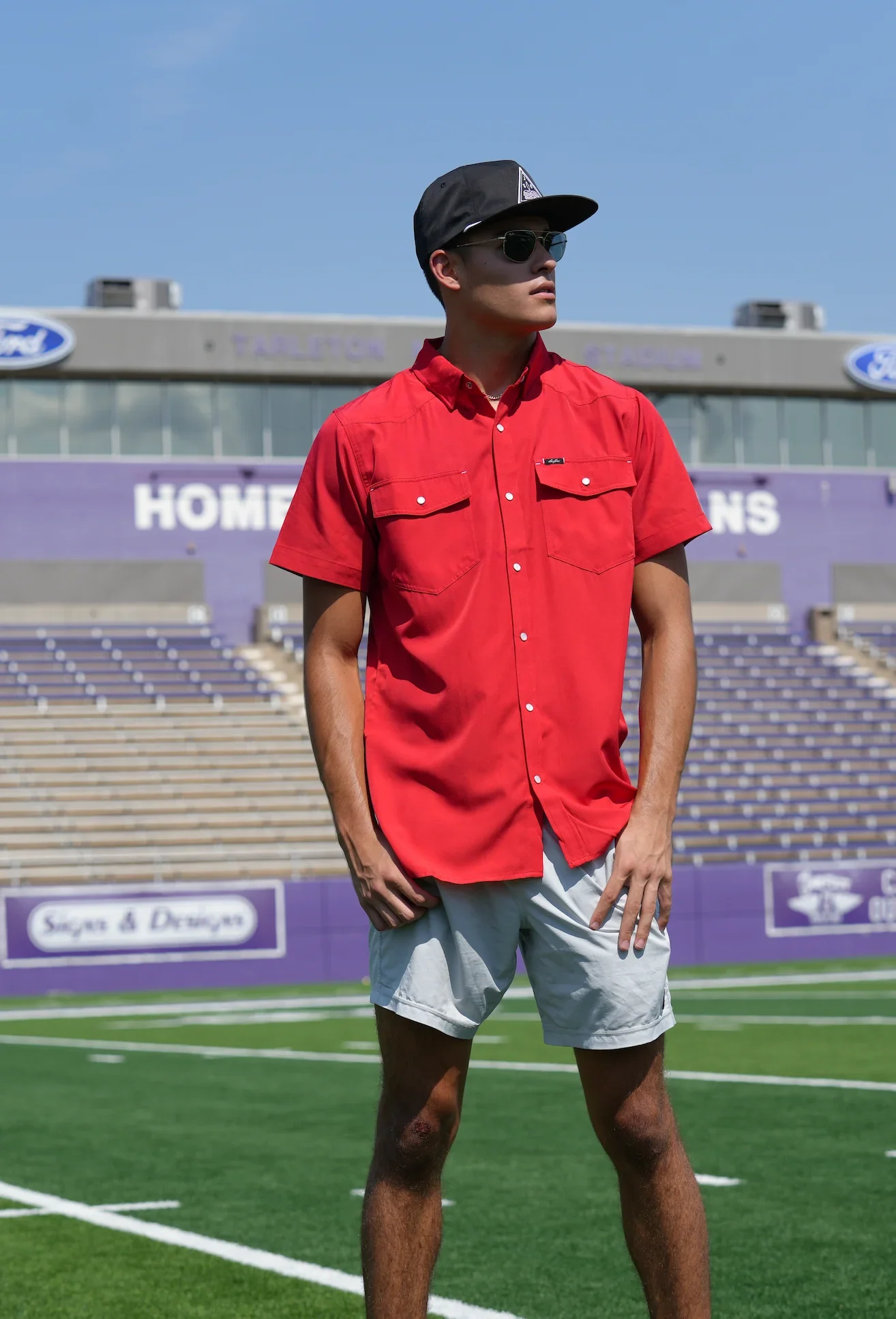 San Jac Men's Short Sleeve Performance Pearl Snap Shirt - Red - Image 2