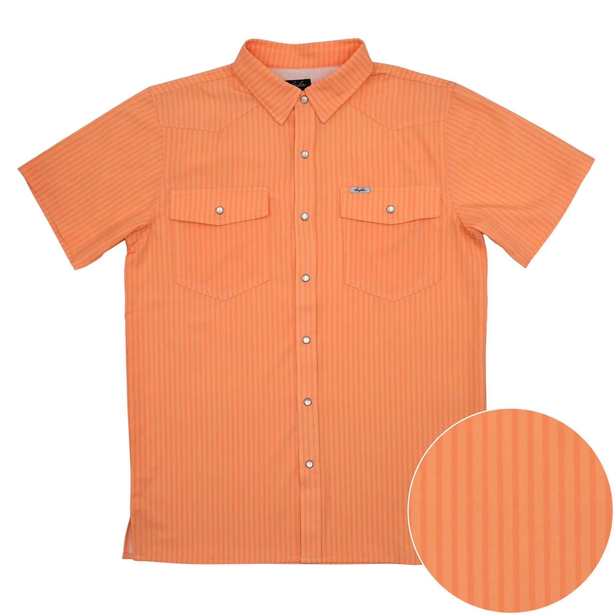 San Jac Men's Short Sleeve Performance Pearl Snap Shirt - Peach Stripe