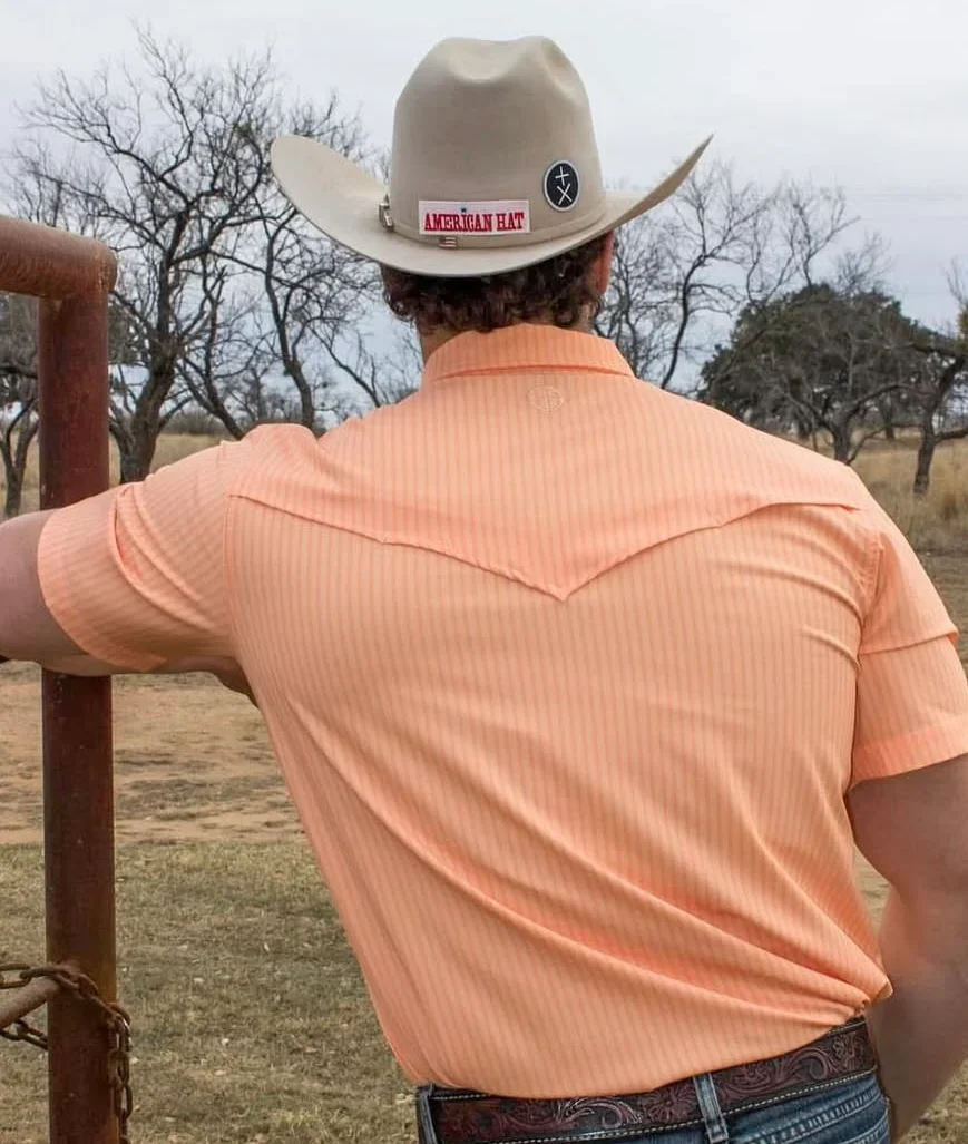 San Jac Men's Short Sleeve Performance Pearl Snap Shirt - Peach Stripe - Image 4