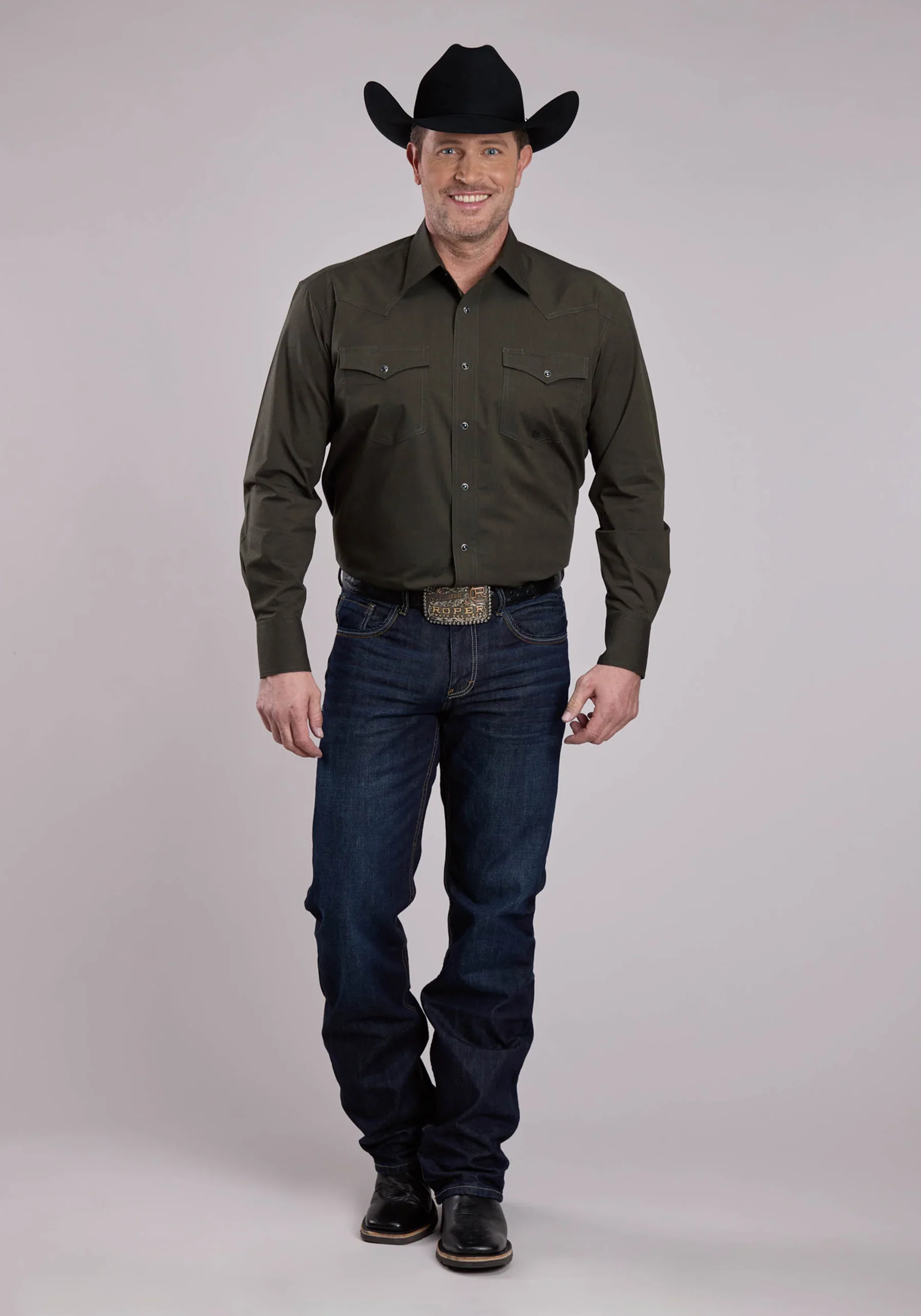 Roper Long Sleeve Snap Black Fill - Green Western Shirt - Image 2