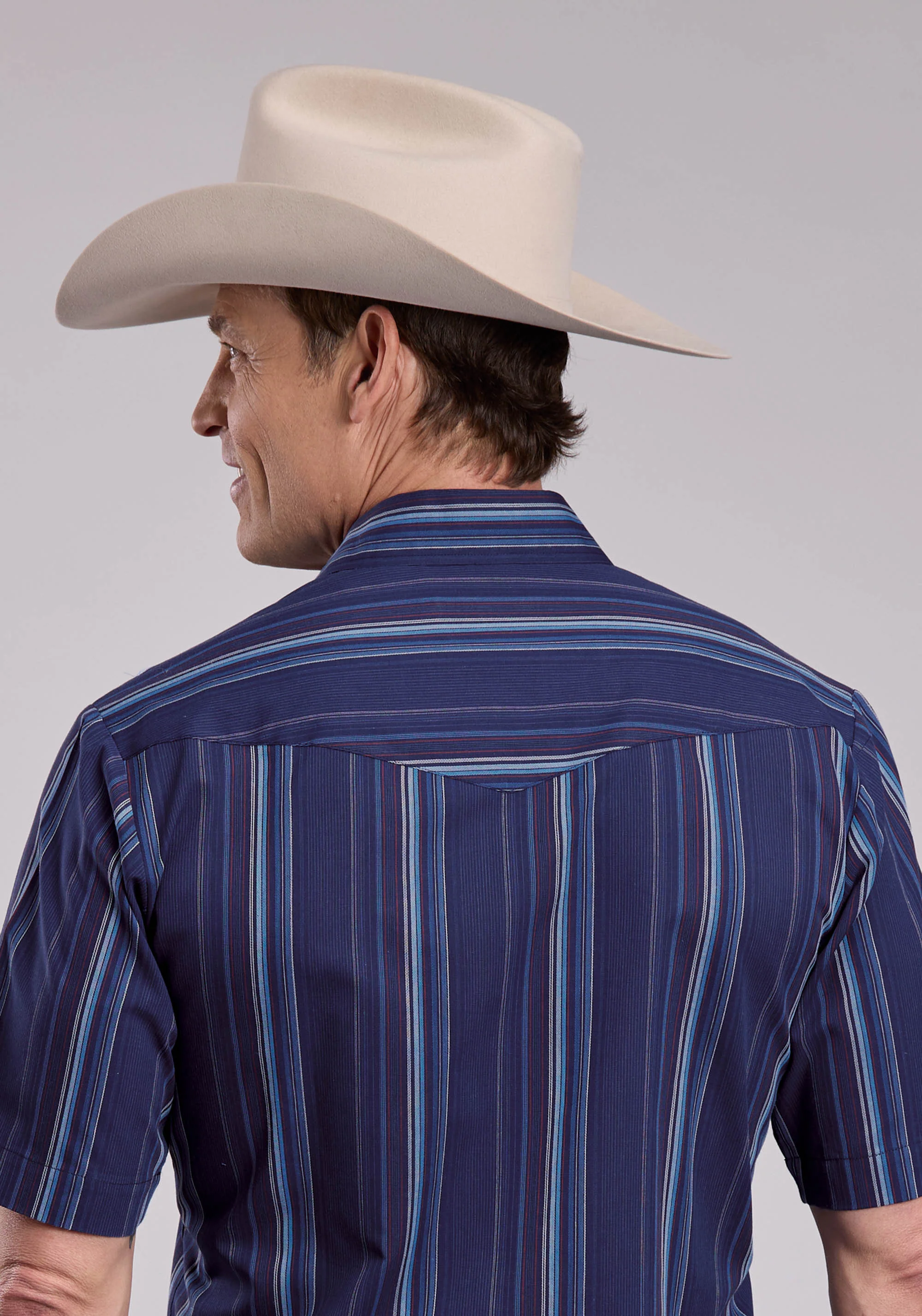 Roper Navy Striped Short Sleeve Snap Shirt - Image 3