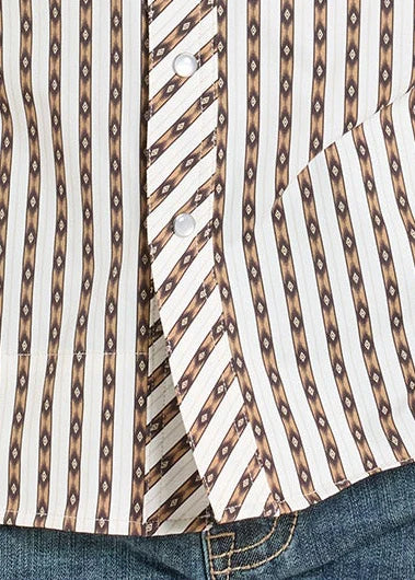 Rock & Roll Denim TEK Western Brown Micro Aztec Stripe Short Sleeve Shirt - Image 3