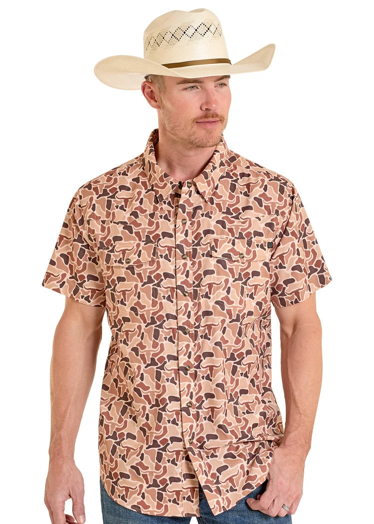 Rock & Roll Denim Camel Camo Tek Western Shirt