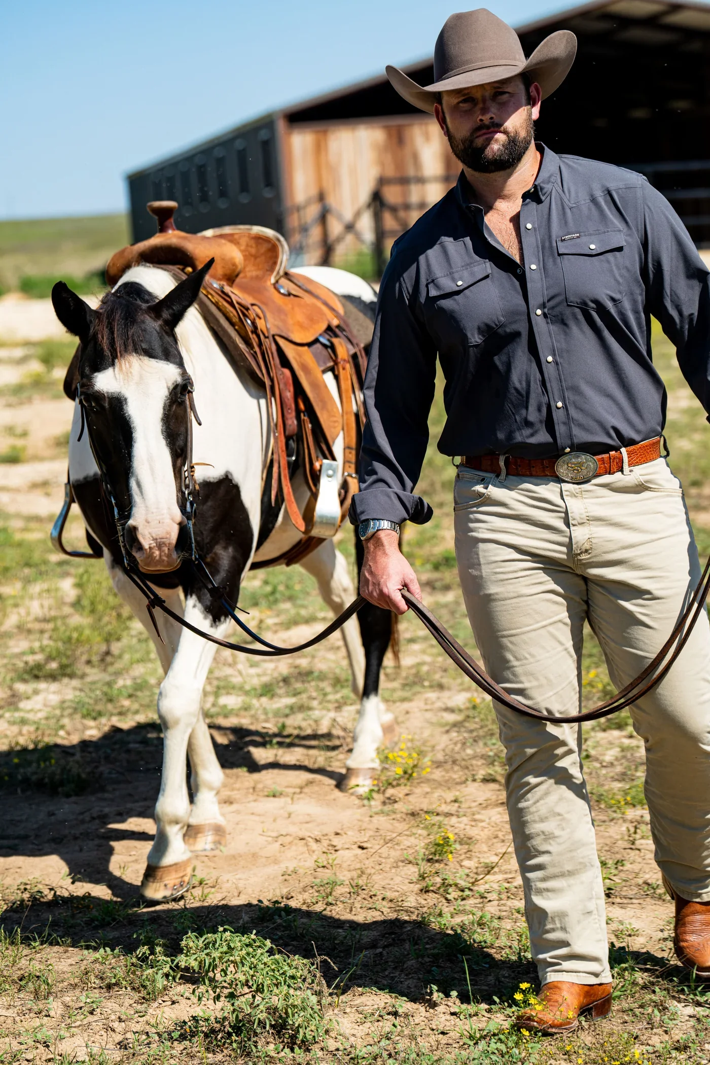 Stockyard Supply Co. "The Outlaw" - Long Sleeve Western Performance Pearl Snap - Charcoal - Image 3