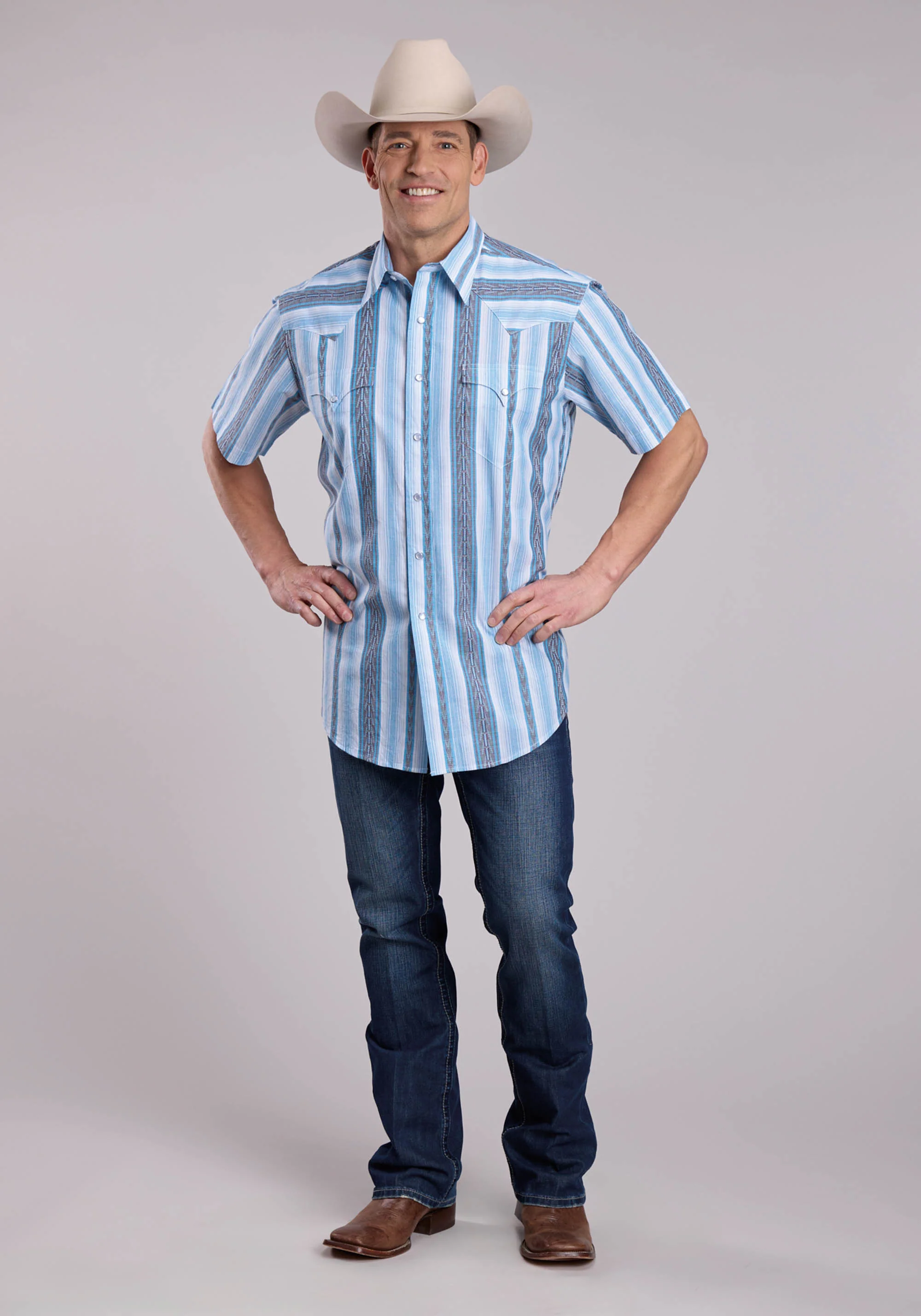 Roper Short Sleeve Vertical Performance Striped Snap Shirt - Image 2