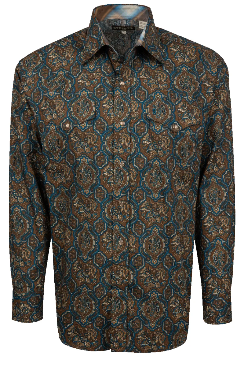 Stetson Medallion Paisley Snap Front Shirt - Brown