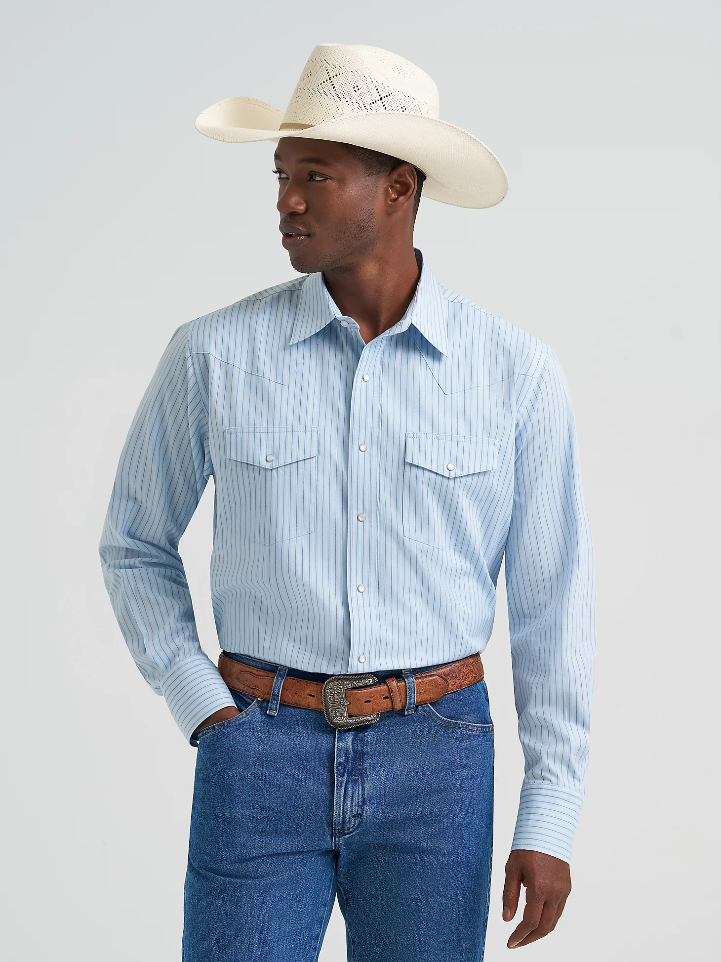 Wrangler Wrinkle Resist Long Sleeve Western Snap Stripe Shirt
