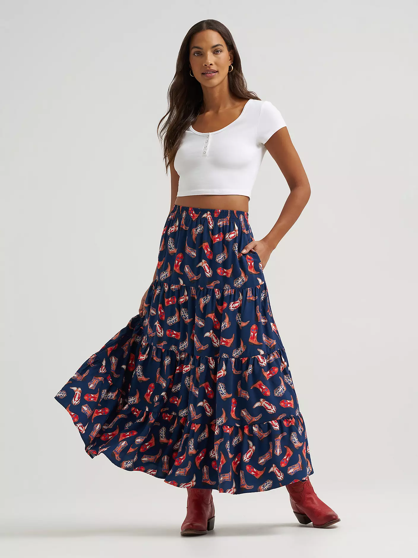 Wrangler Printed Tiered Maxi Skirt