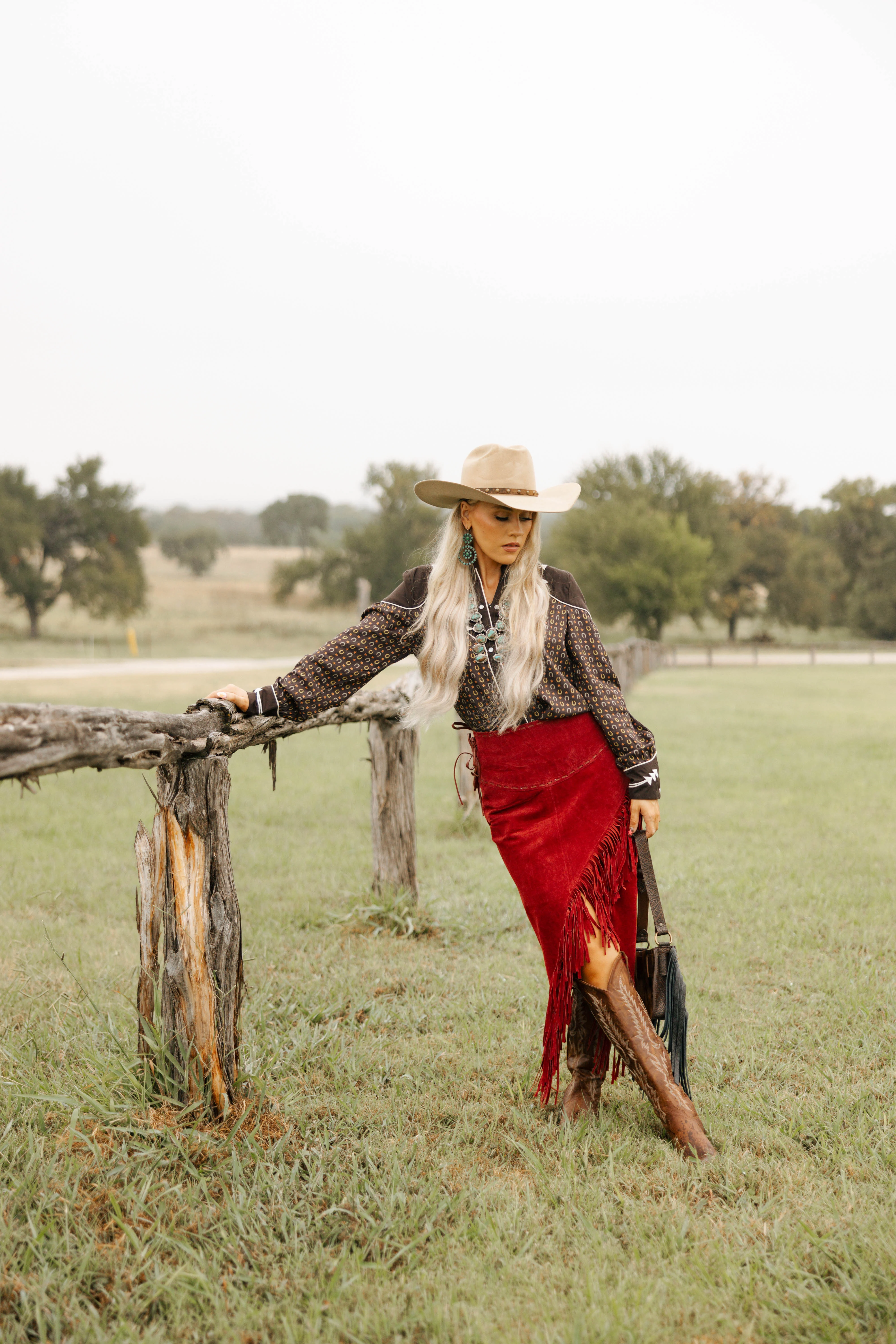 Scully Suede Long Fringe Skirt- Red - Image 3