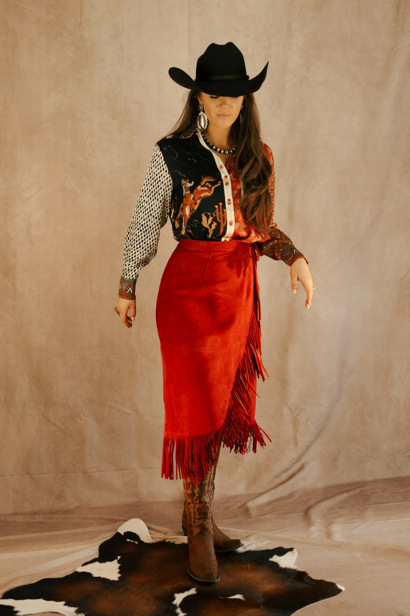 Wrap Lamb Skin Fringe Suede Skirt - Image 3