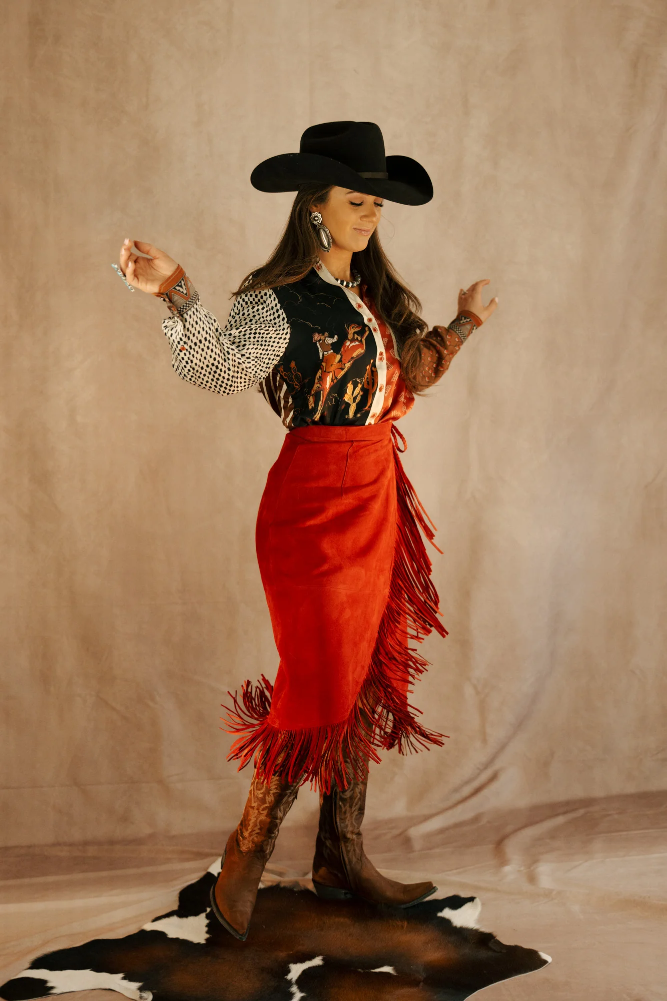 Wrap Lamb Skin Fringe Suede Skirt - Image 4