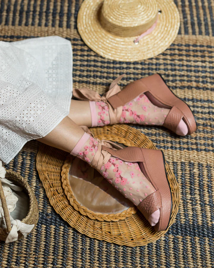 Sock Candy Cherry Blossom Sheer Crew Sock - Image 5