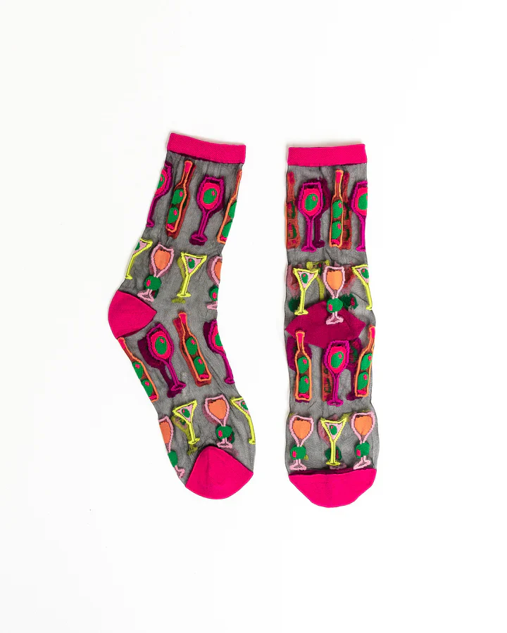 Sock Candy Cocktail Hour Black Sheer Crew Sock - Image 2