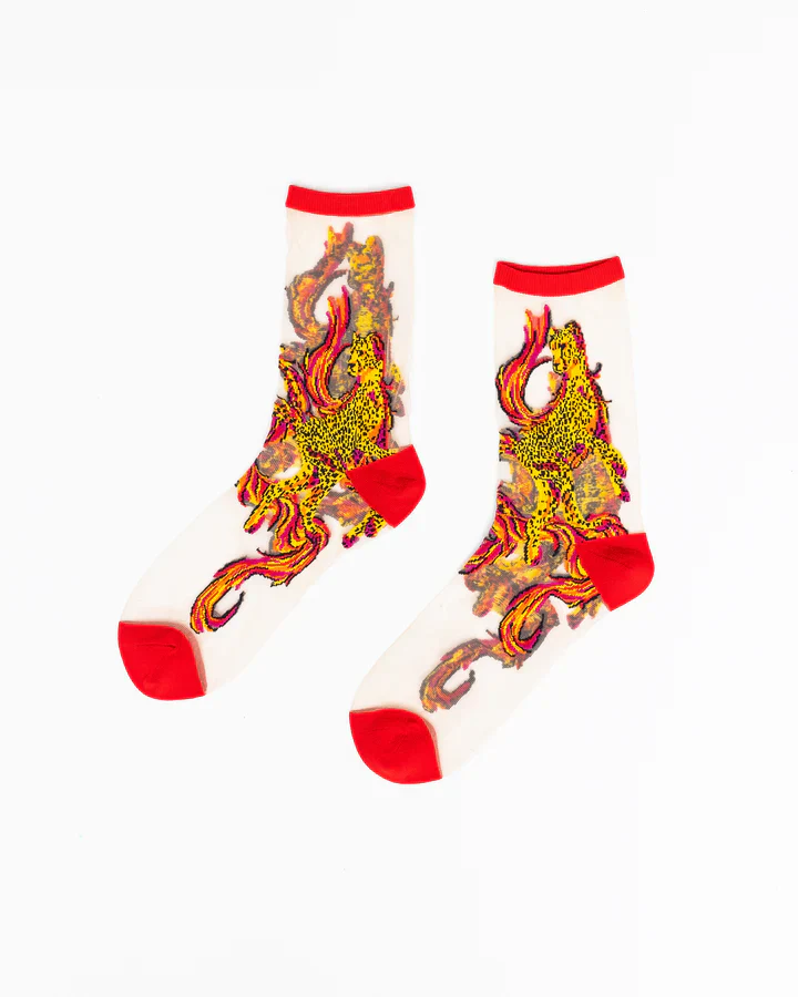 Sock Candy Flaming Cheetah Sheer Crew Sock - Image 2