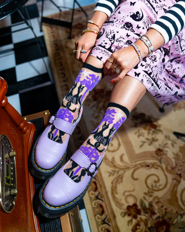Sock Candy Nocturnal Cats Sheer Crew Sock