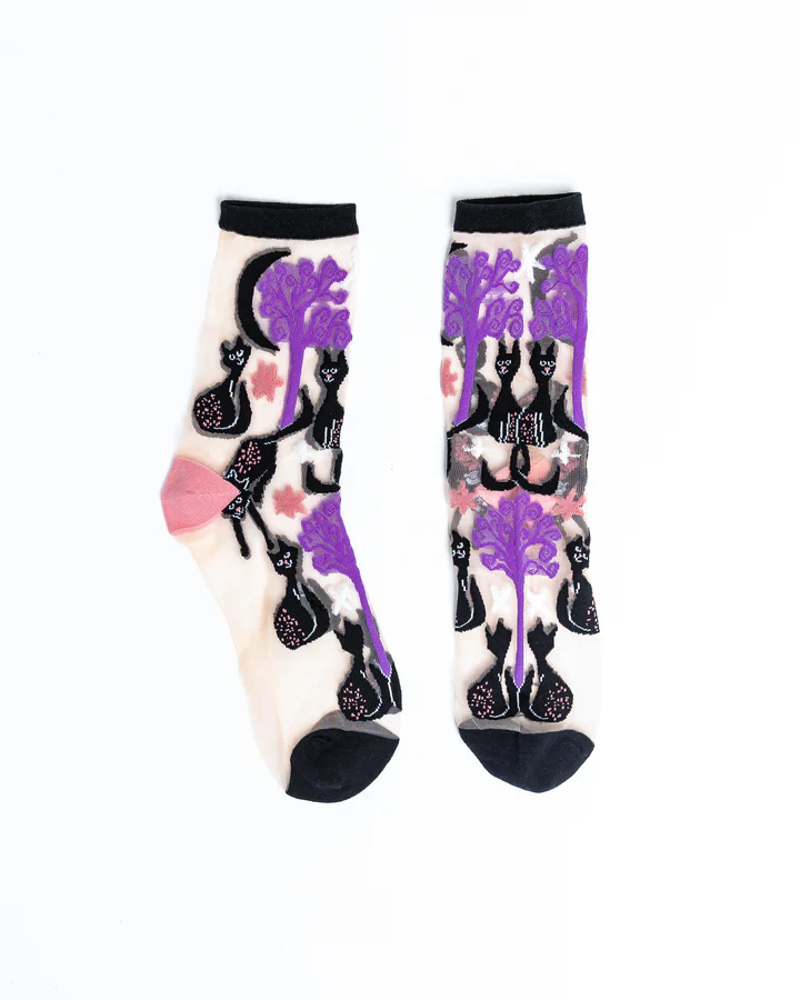 Sock Candy Nocturnal Cats Sheer Crew Sock - Image 2