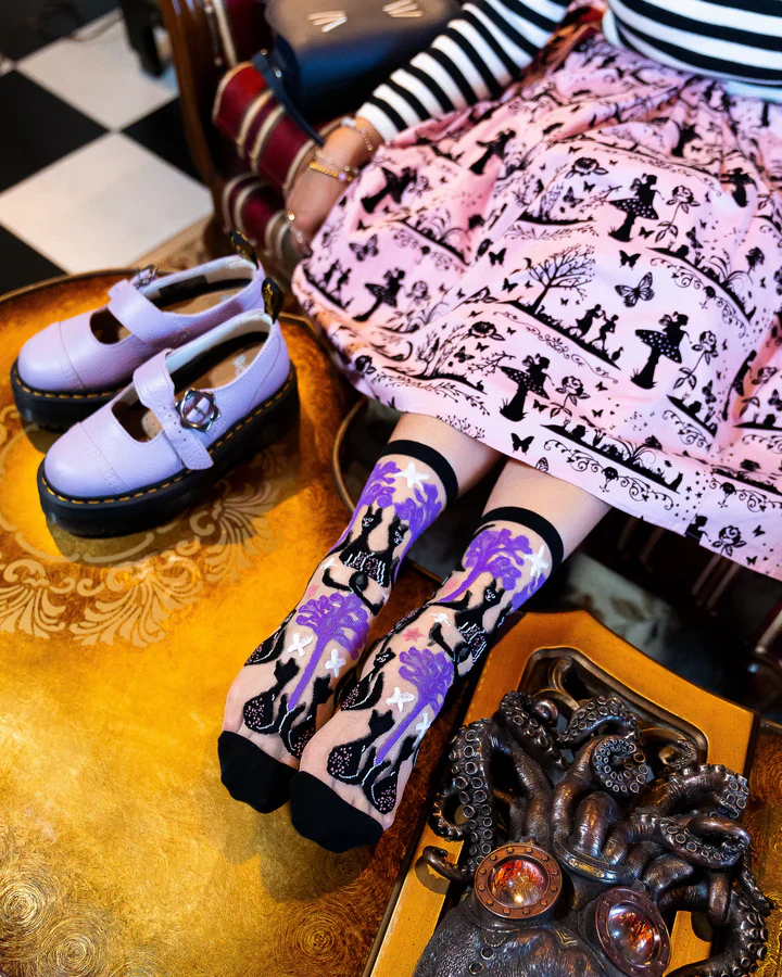 Sock Candy Nocturnal Cats Sheer Crew Sock - Image 3