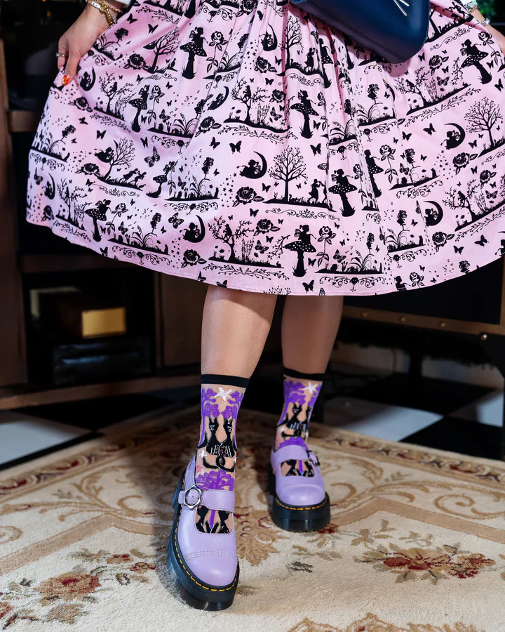 Sock Candy Nocturnal Cats Sheer Crew Sock - Image 4