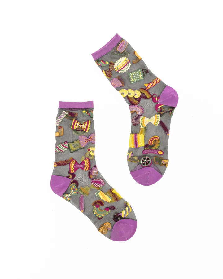 Sock Candy Pasta Lover Black Sheer Crew Sock - Image 2