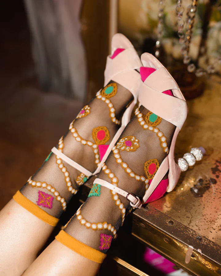 Sock Candy Pearls & Jewels Black Sheer Ankle Sock