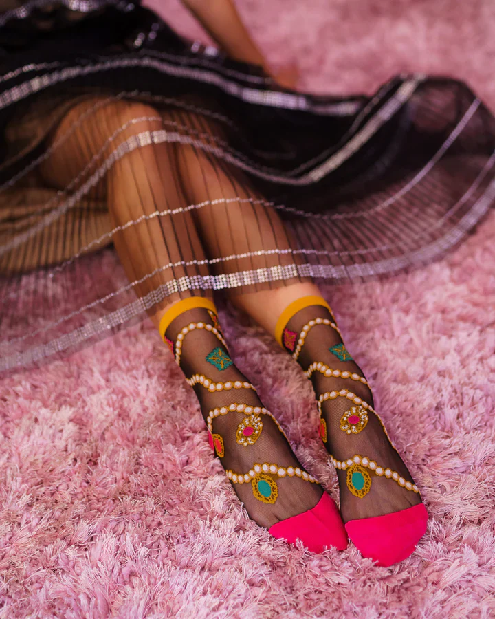 Sock Candy Pearls & Jewels Black Sheer Ankle Sock - Image 3