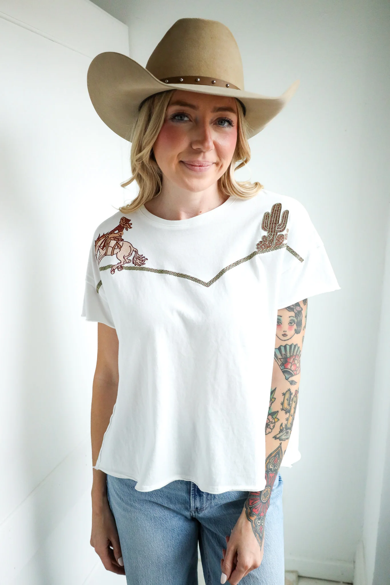 Blue B Embroidered Shoulder Western Tee - Image 5