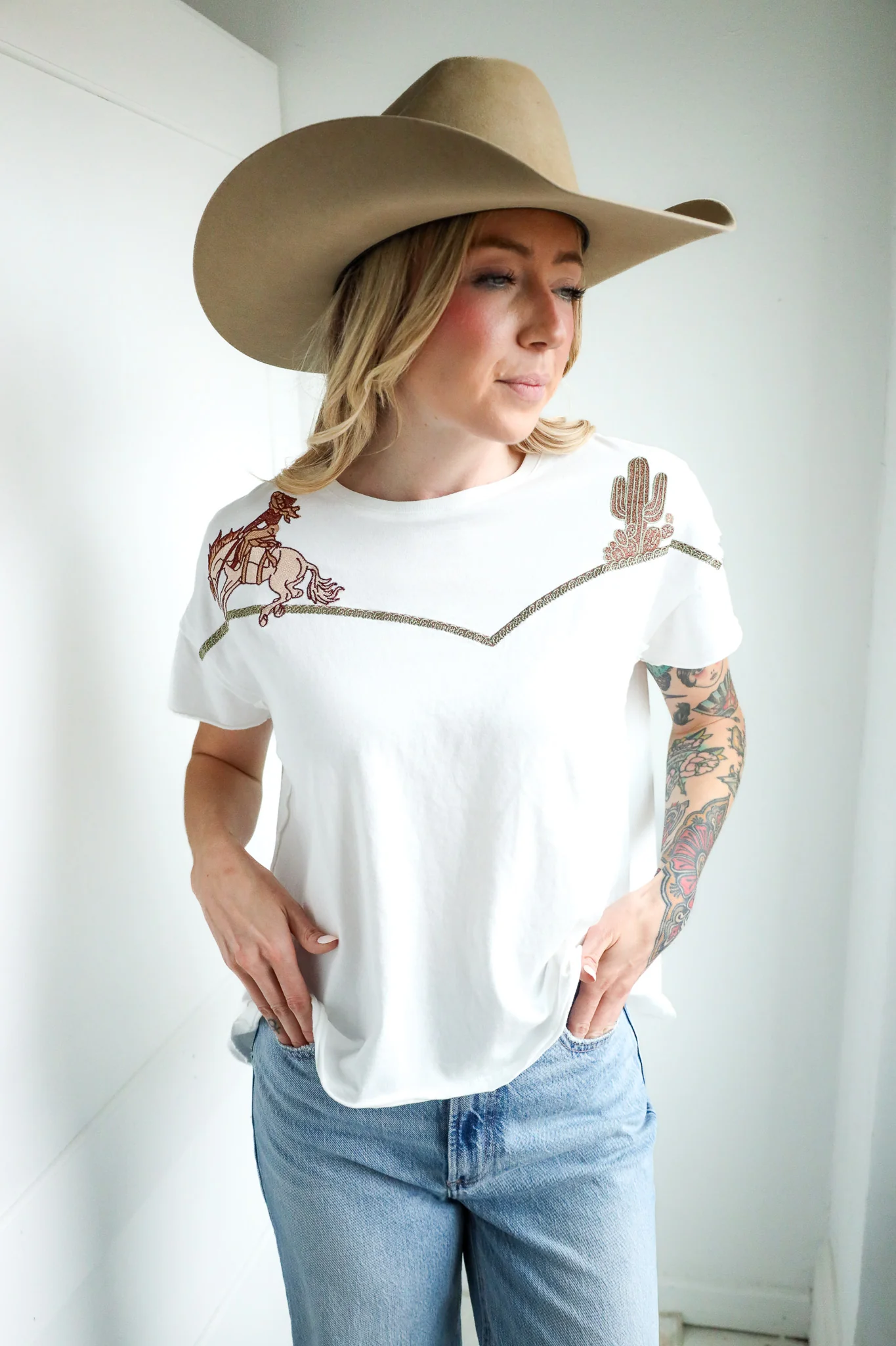 Blue B Embroidered Shoulder Western Tee - Image 6