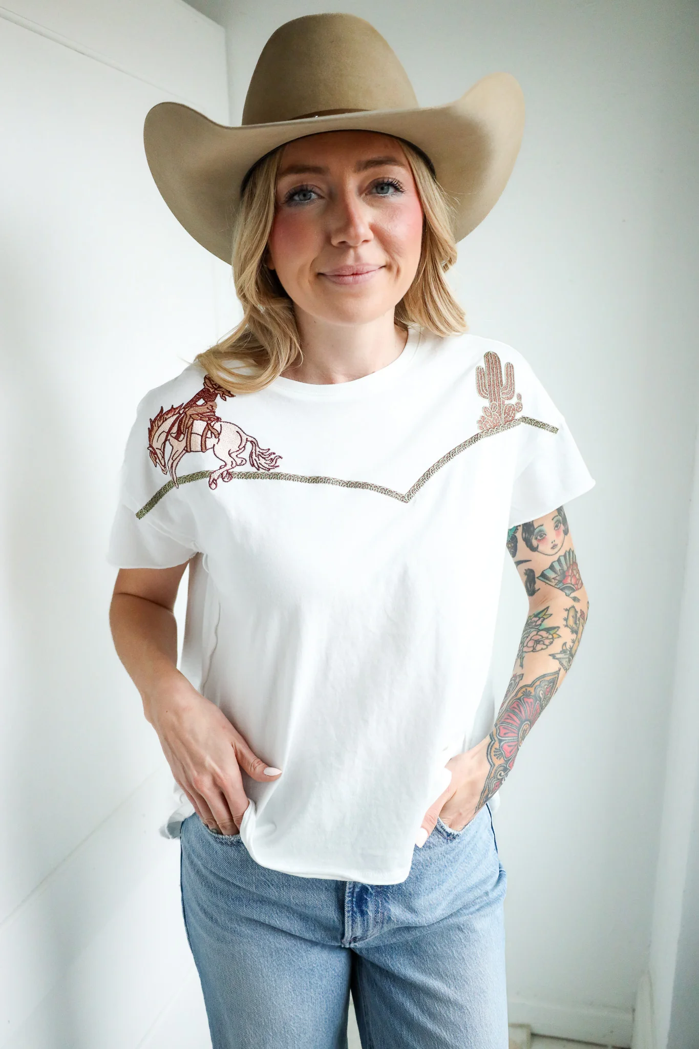 Blue B Embroidered Shoulder Western Tee - Image 7