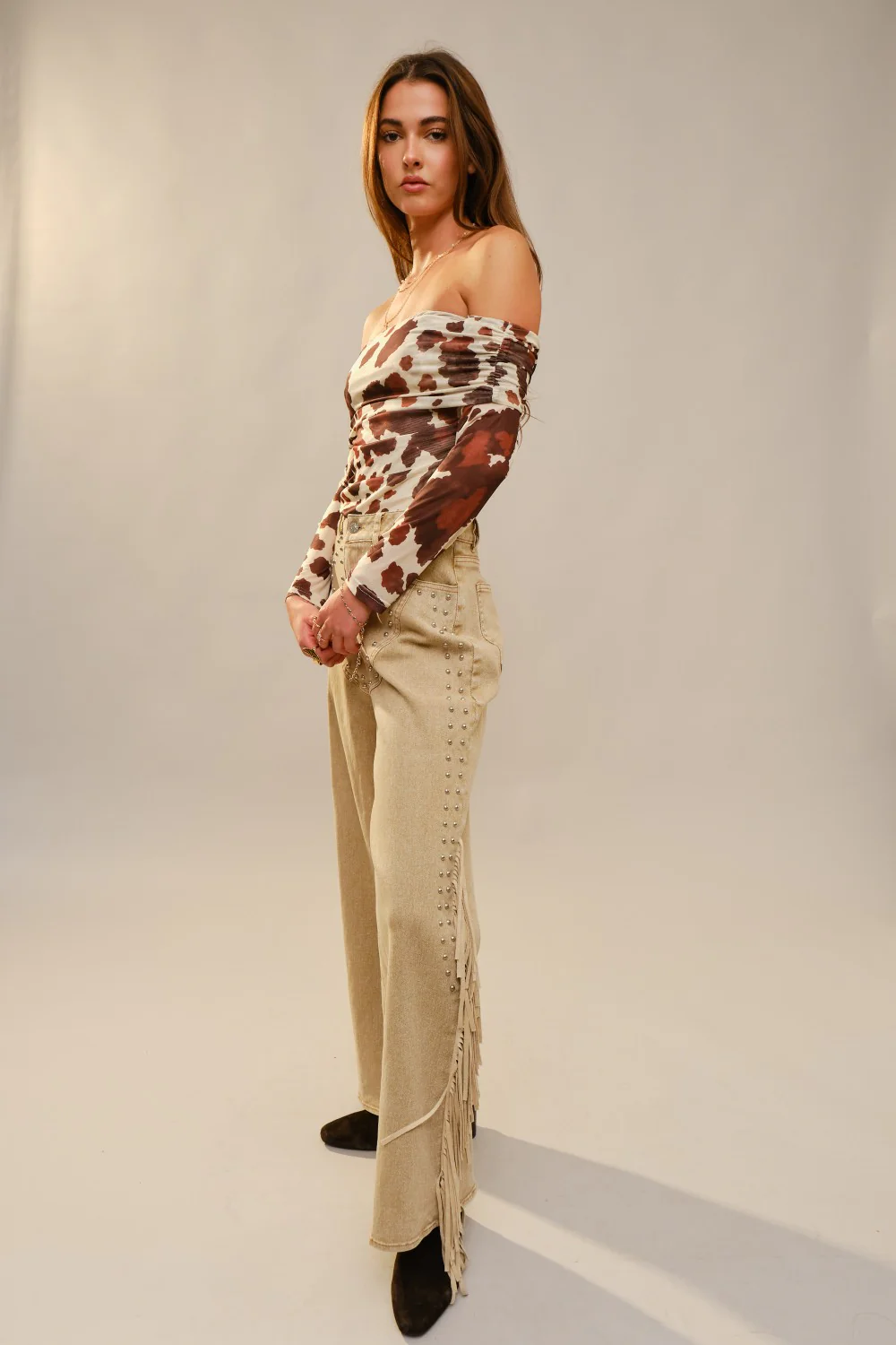 Blue B Cow Print Mesh Off Shoulder Top - Image 6