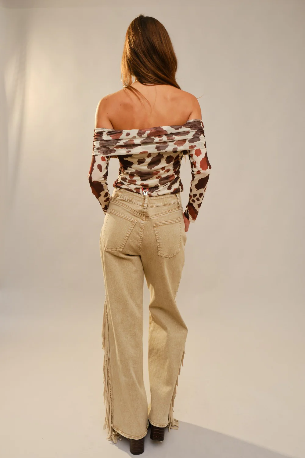 Blue B Cow Print Mesh Off Shoulder Top - Image 7