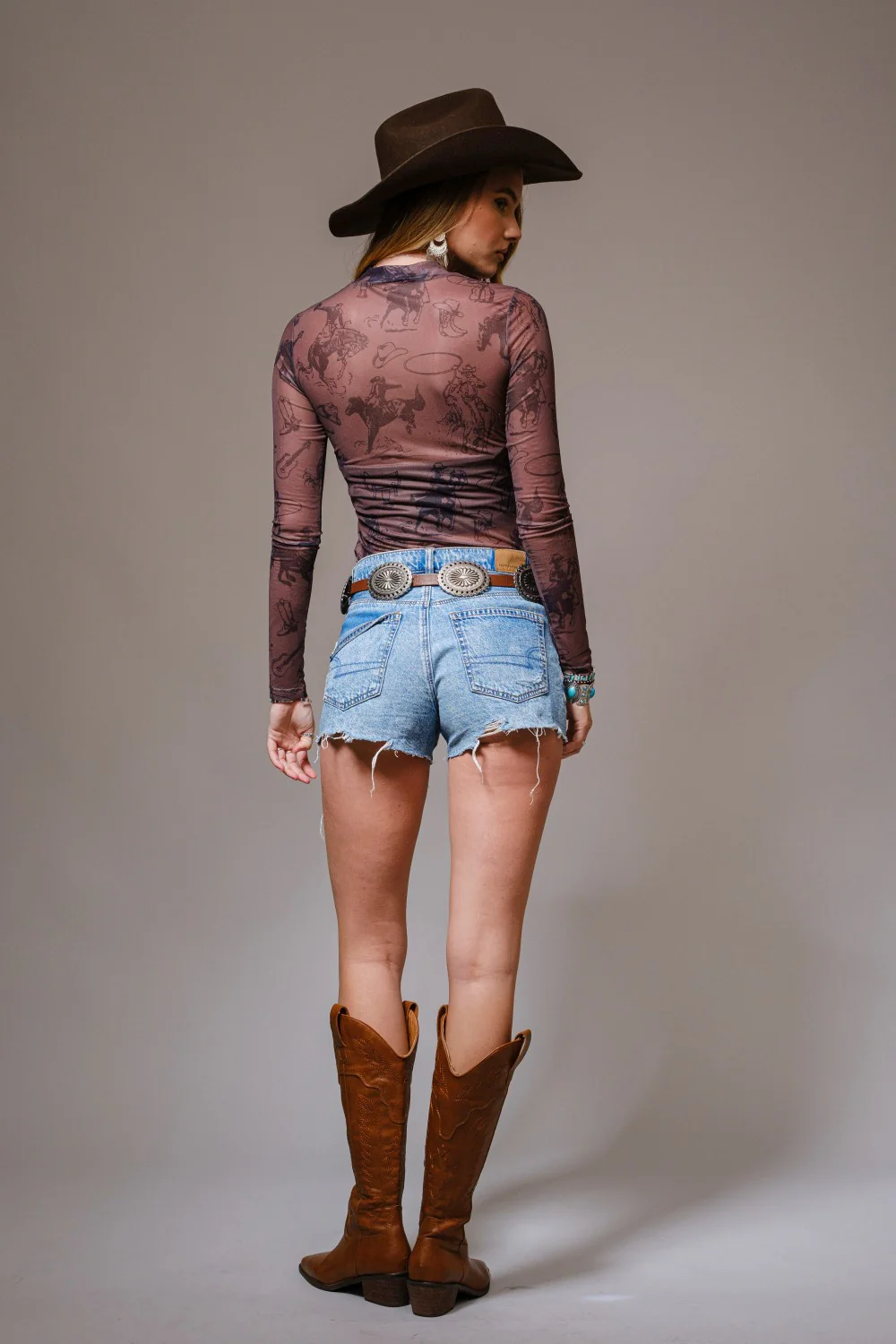 Blue B Cowgirl Print Mesh Mock Neck Top - Image 5